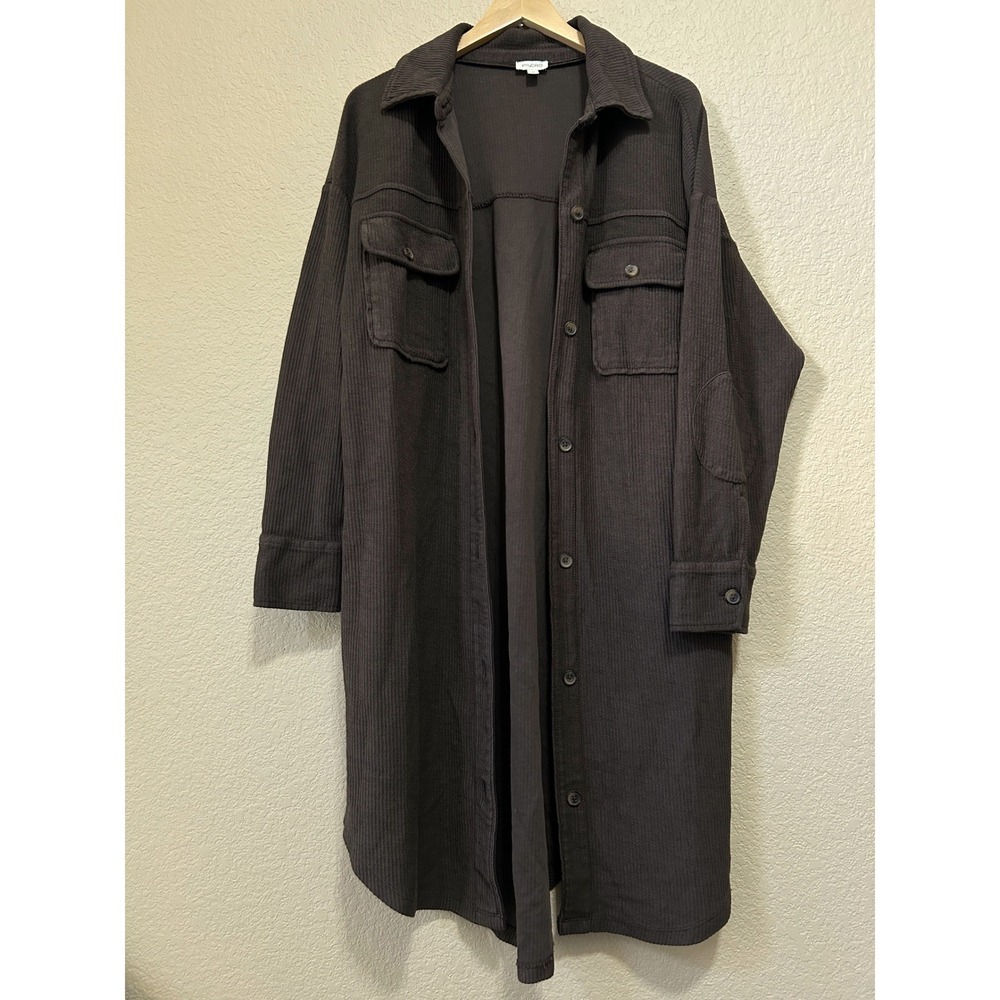 Pilcro Anthropologie Medium ribbed Shirt Jacket Brown Shacket Elbow Patch Cotton